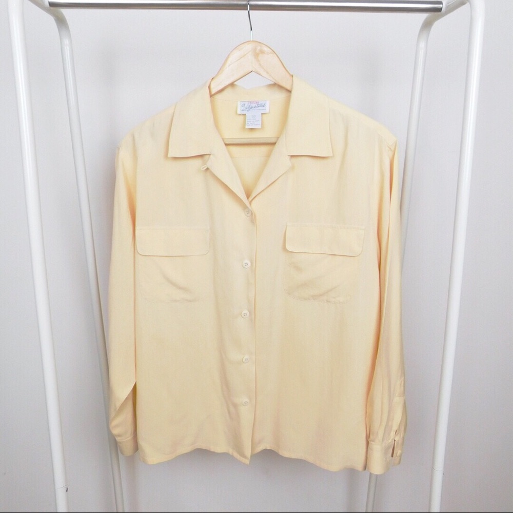 Vintage Light Yellow Silk Button Up Blouse